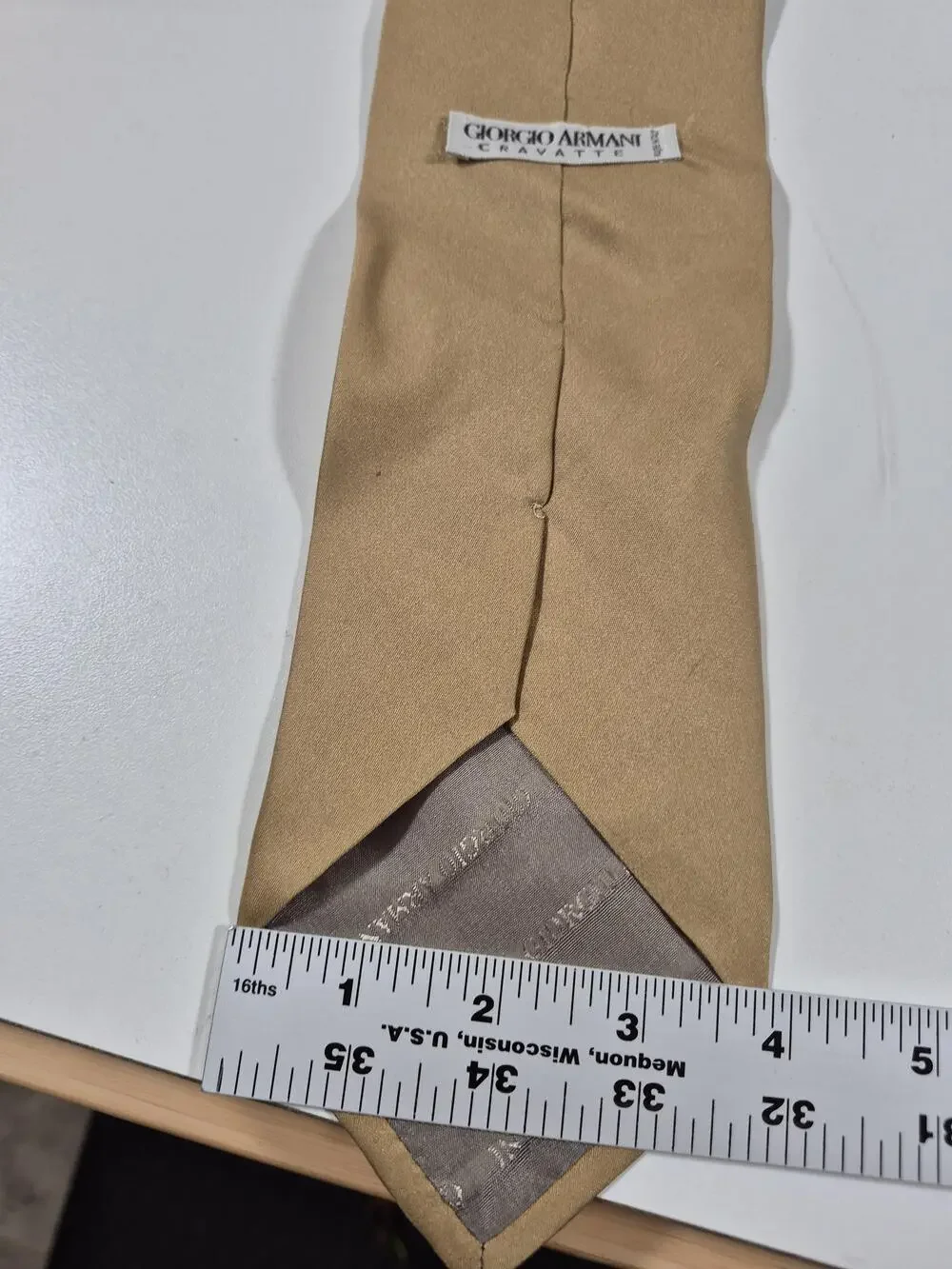 Giorgio Armani Tie Men's OS Beige 100% Silk Satin Designer Italy